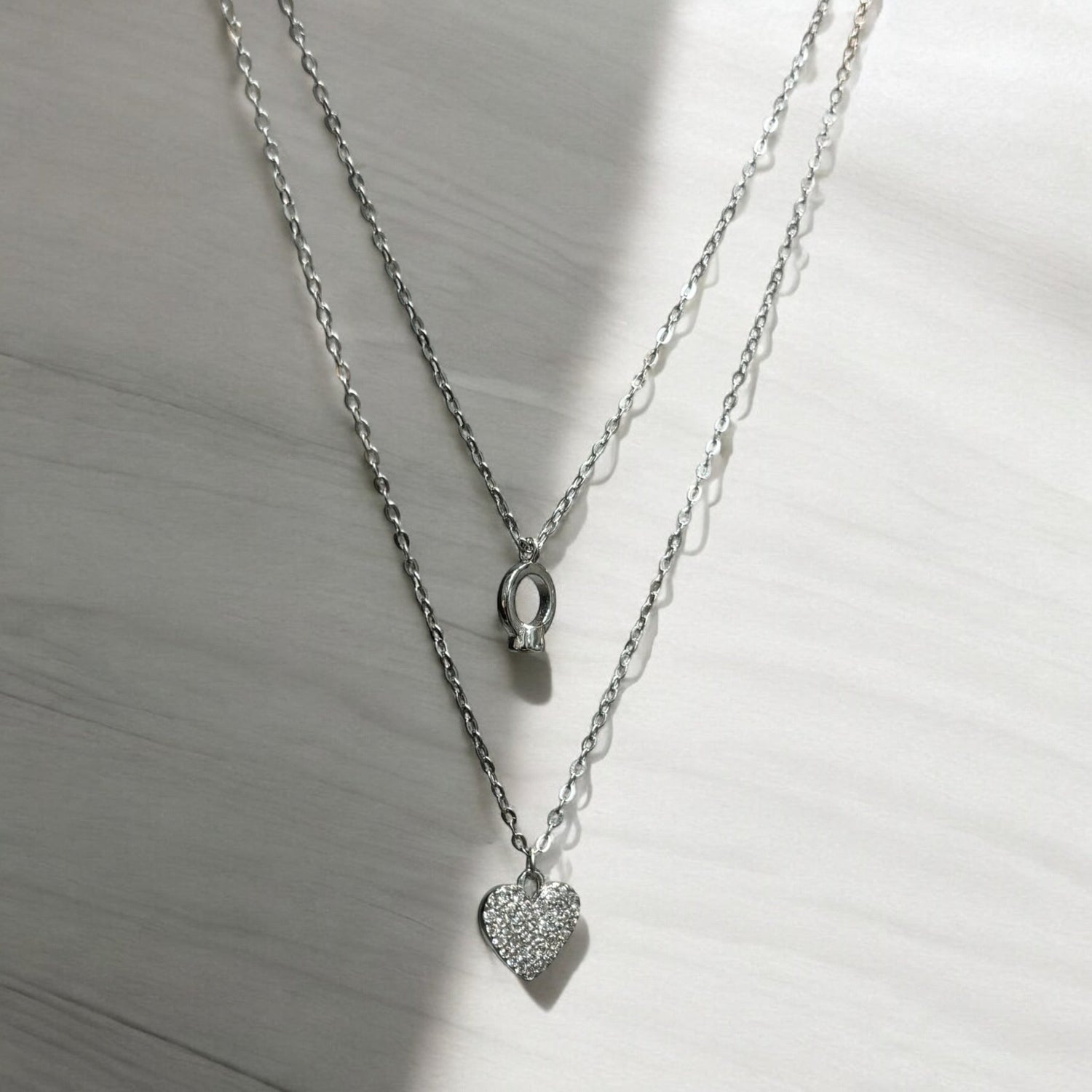 Collana doppio giro cuore e anello con zirconi in argento 925 - SIddharta