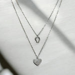 Collana doppio giro cuore e anello con zirconi in argento 925 - SIddharta