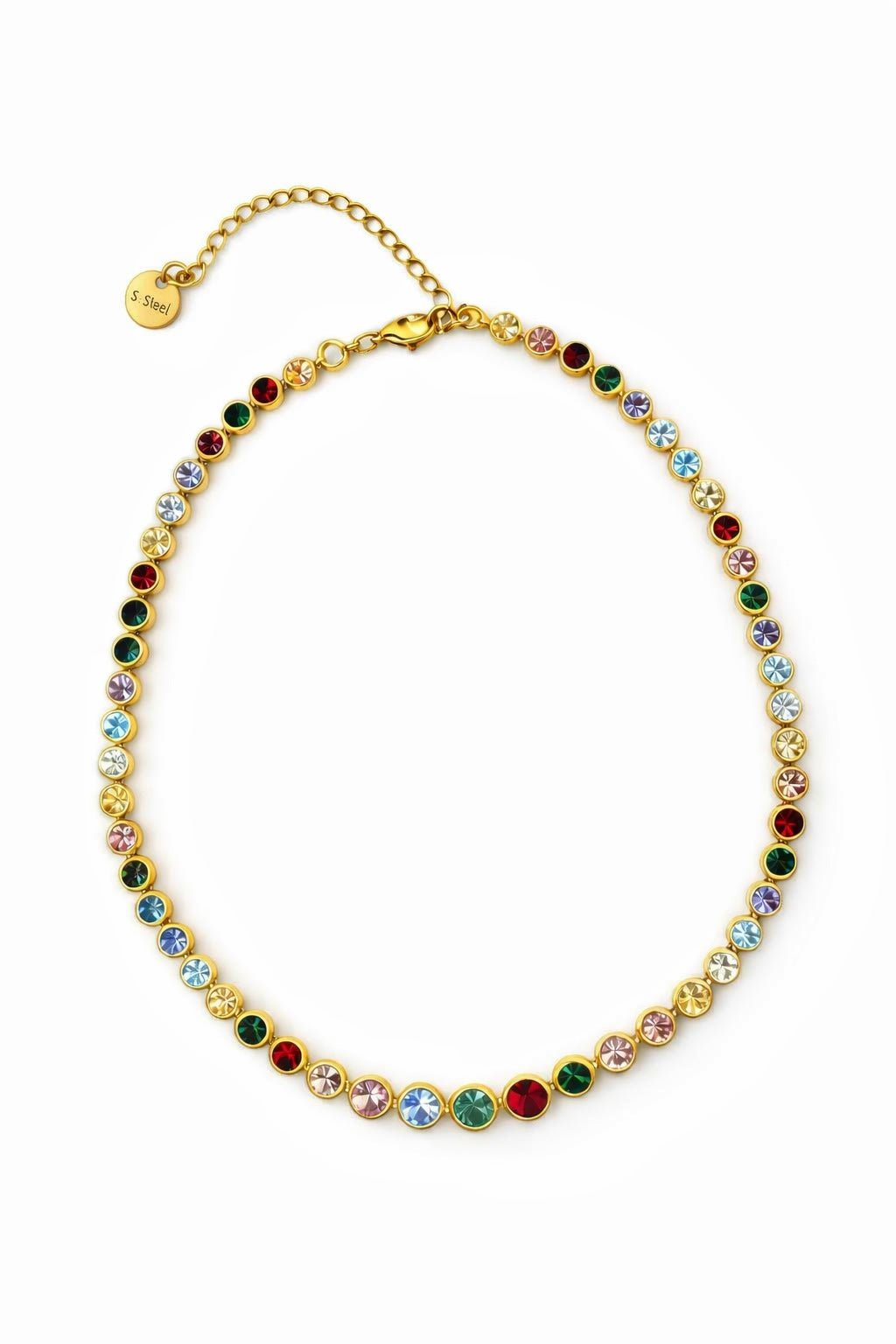 Collana Girocollo con Zirconi colorati in Acciaio Inossidabile regolabile (argento / oro) - SIddharta