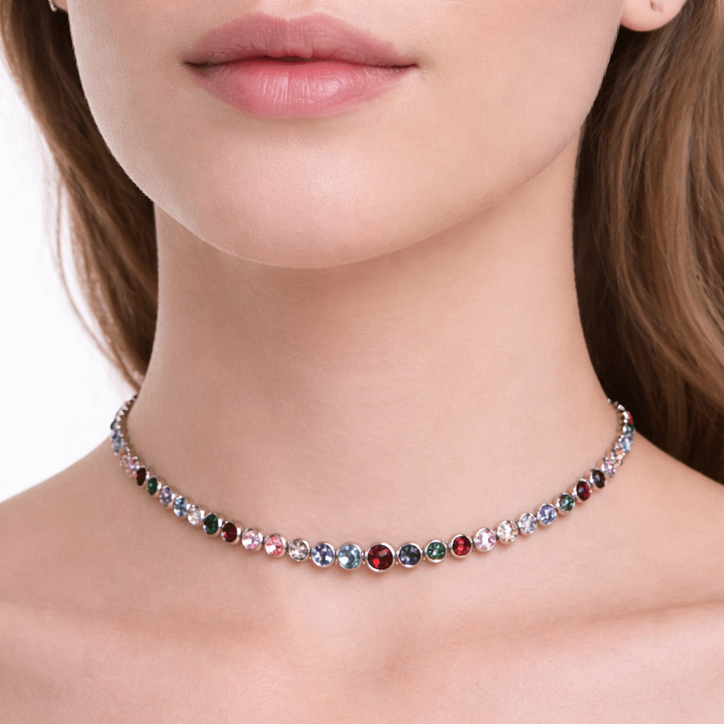 Collana Girocollo con Zirconi colorati in Acciaio Inossidabile regolabile (argento / oro) - SIddharta