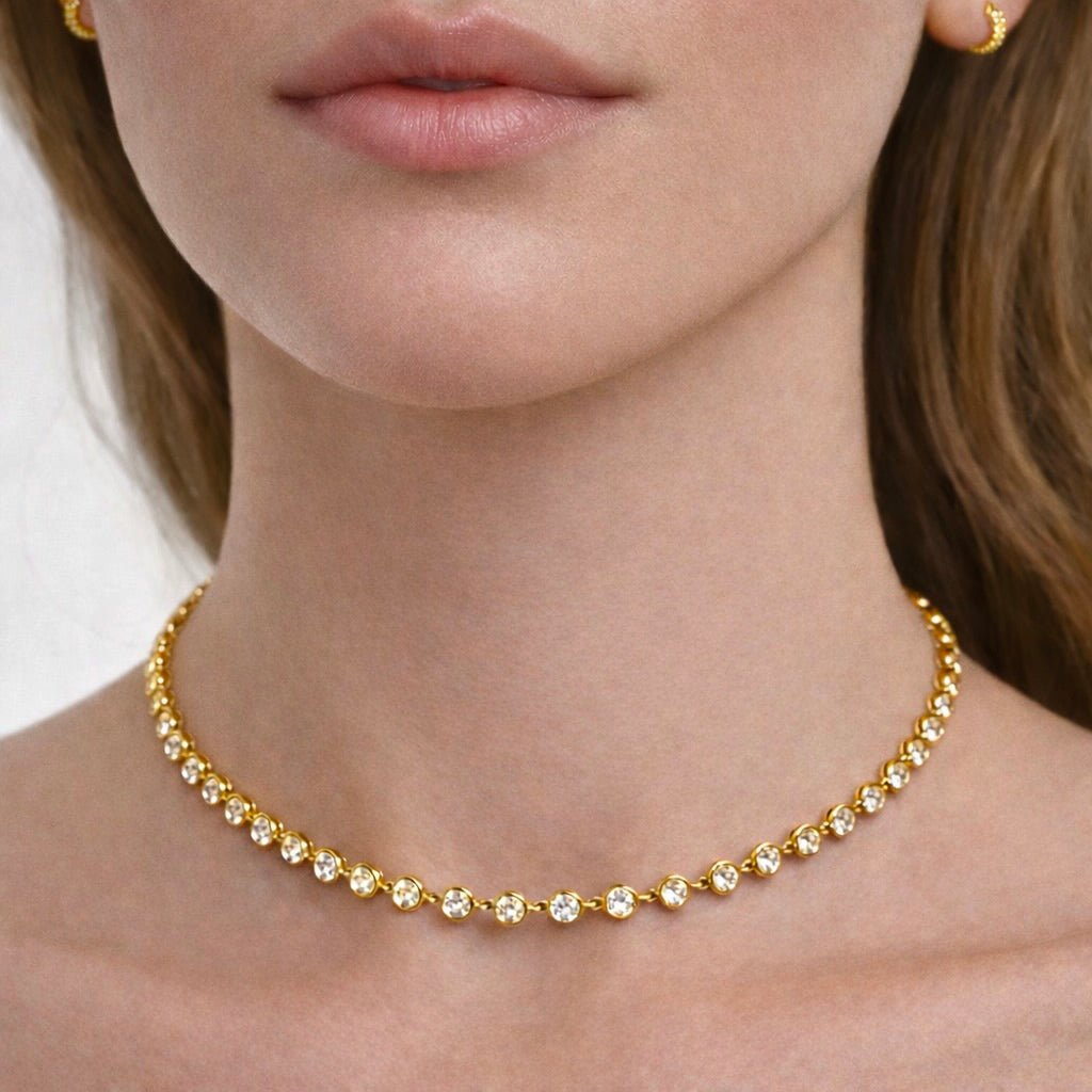 Collana Girocollo con Zirconi in Acciaio Inossidabile regolabile (argento / oro) - SIddharta