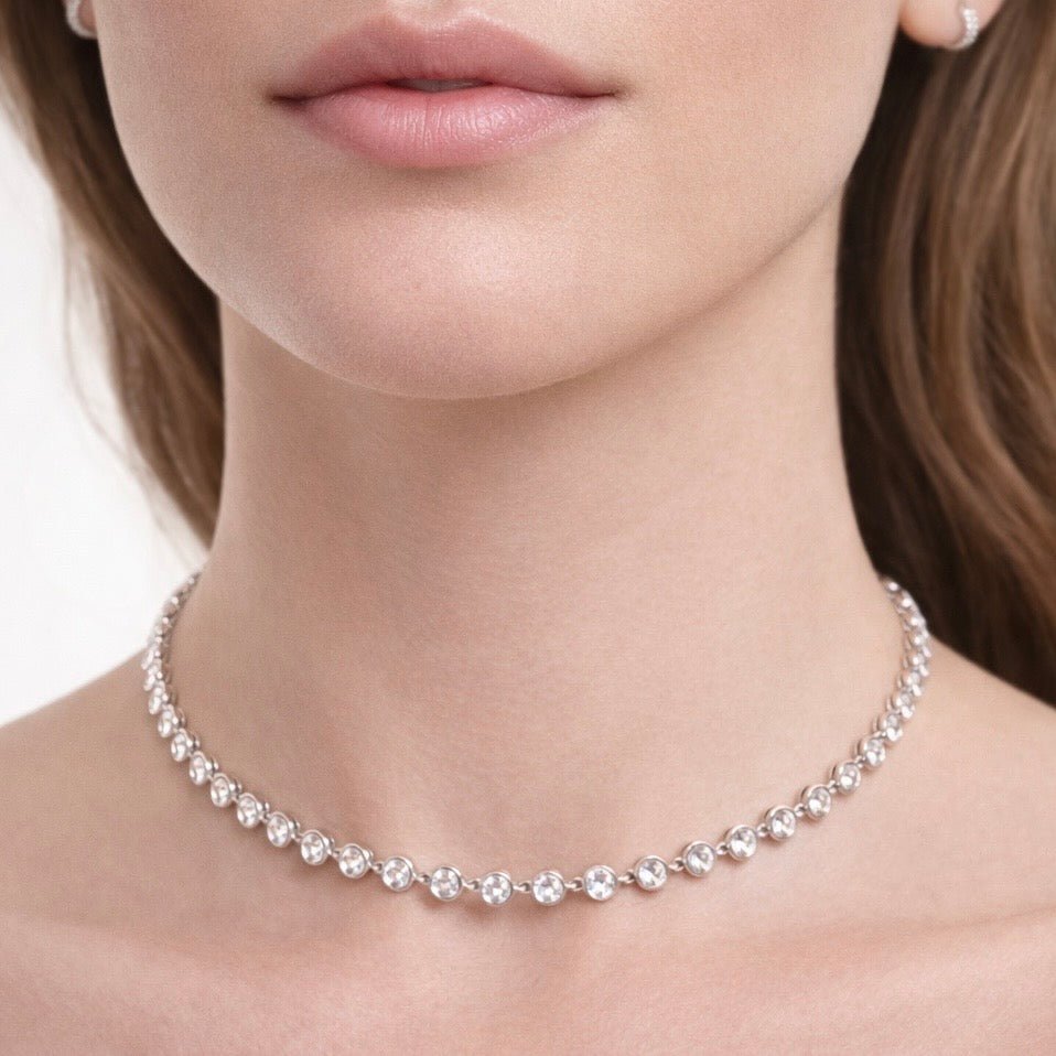 Collana Girocollo con Zirconi in Acciaio Inossidabile regolabile (argento / oro) - SIddharta