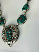 Collana medaglione turchese e corallo - SIddharta