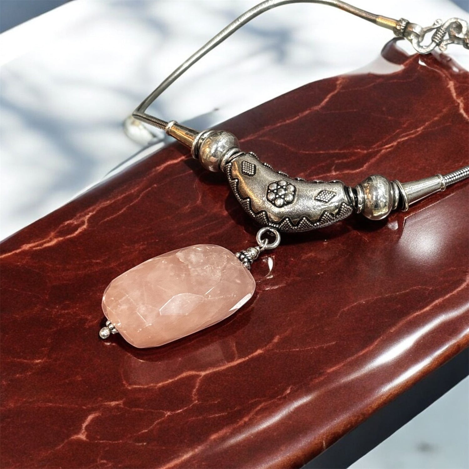 Collana pietra quarzo rosa in argento 925 - SIddharta