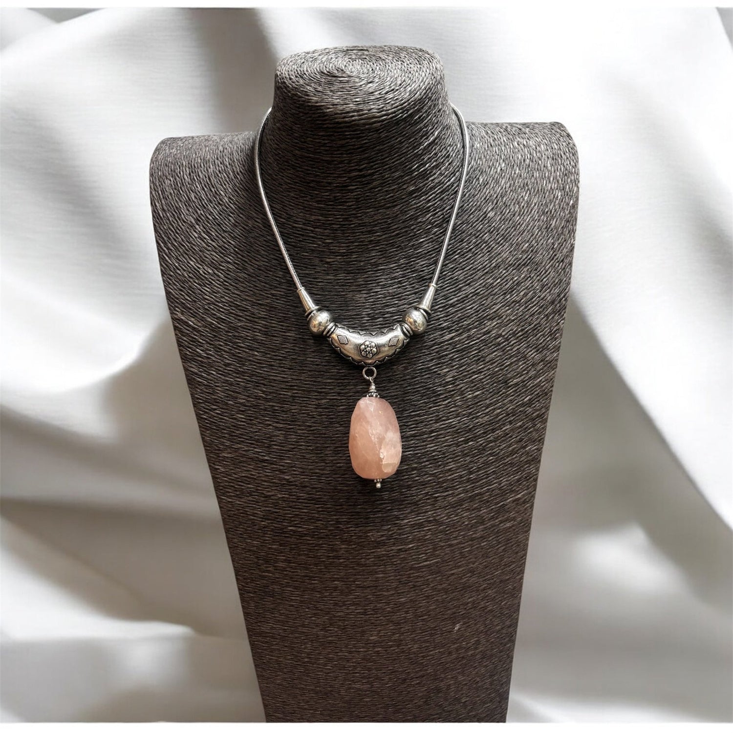 Collana pietra quarzo rosa in argento 925 - SIddharta