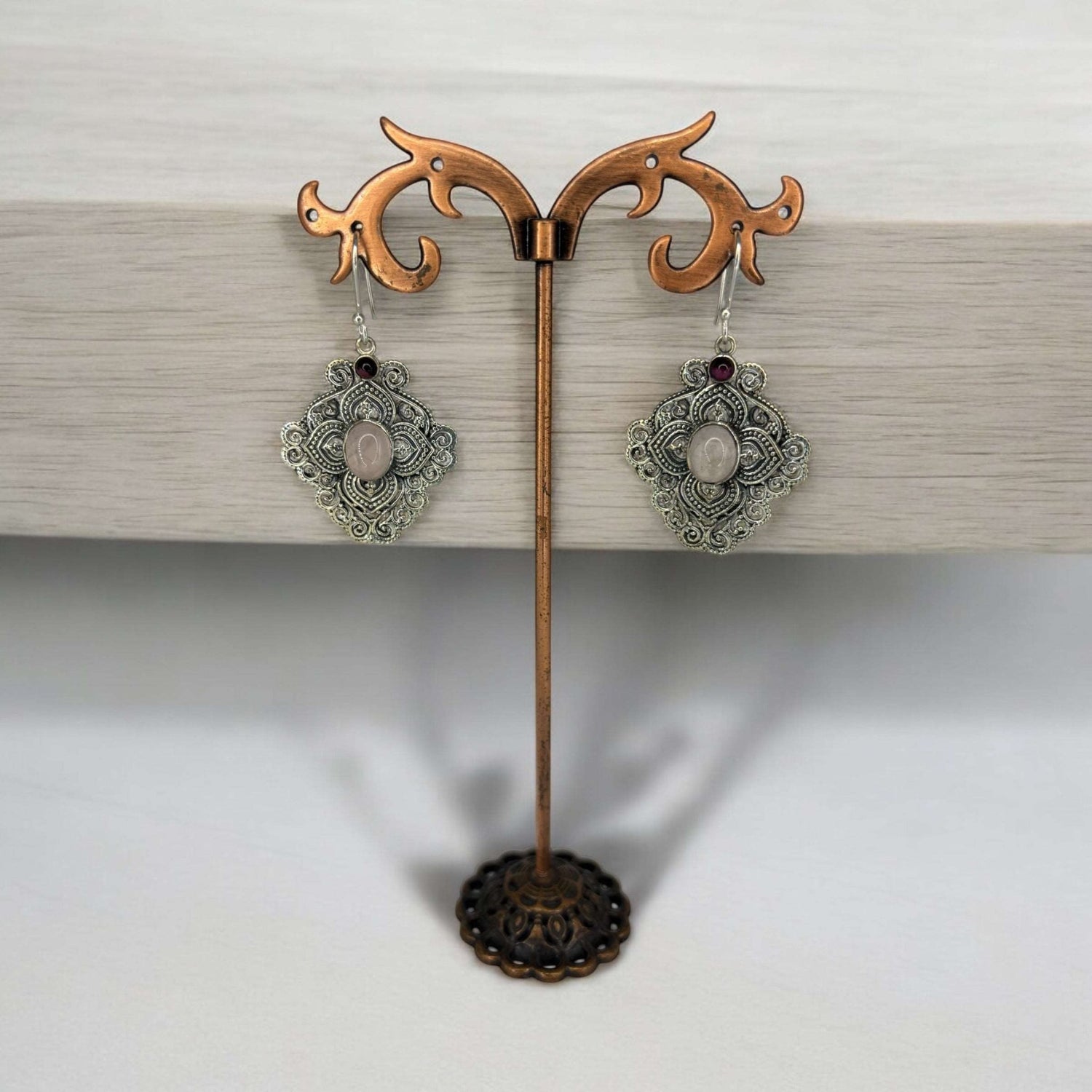 Orecchini con Quarzo rosa e Granato in argento 925 - SIddharta