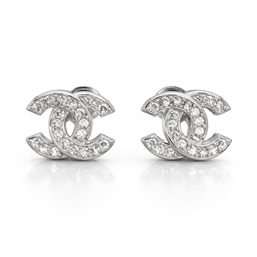 Orecchini Doppia C in Argento 925 con Zirconi Luminosi – Modello Elegante - SIddharta