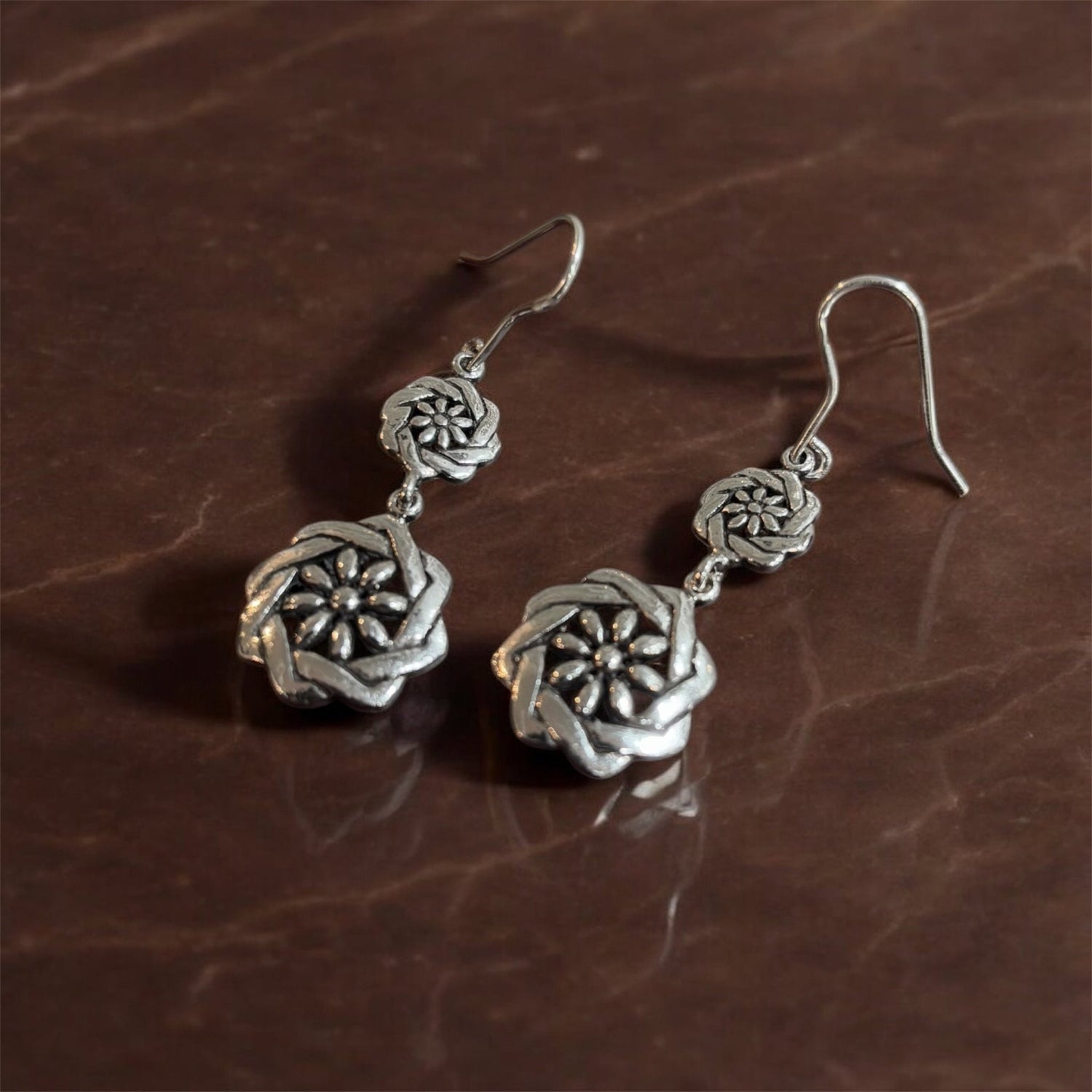 Orecchini fiore etnico in argento 925 - SIddharta