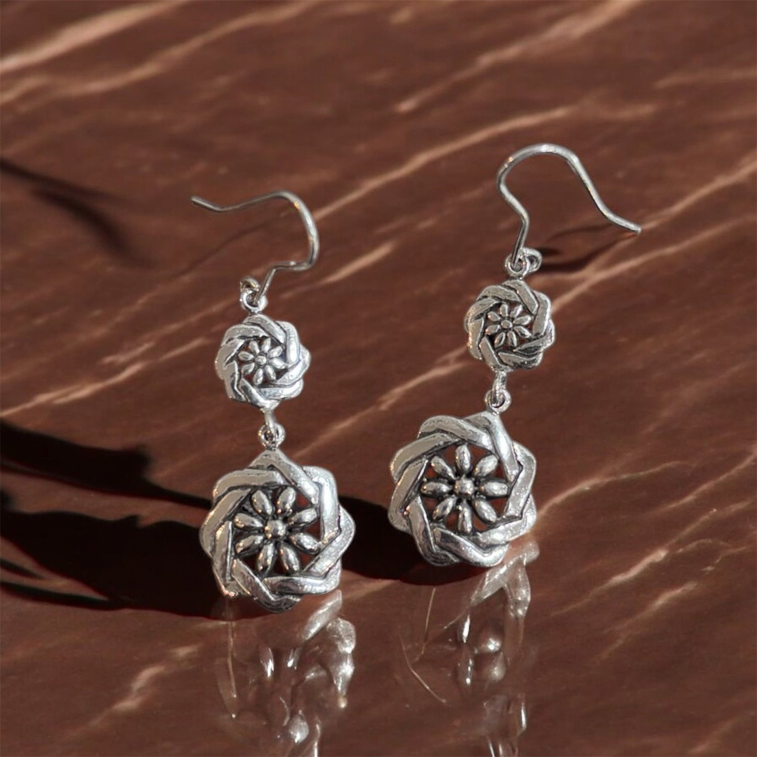 Orecchini fiore etnico in argento 925 - SIddharta