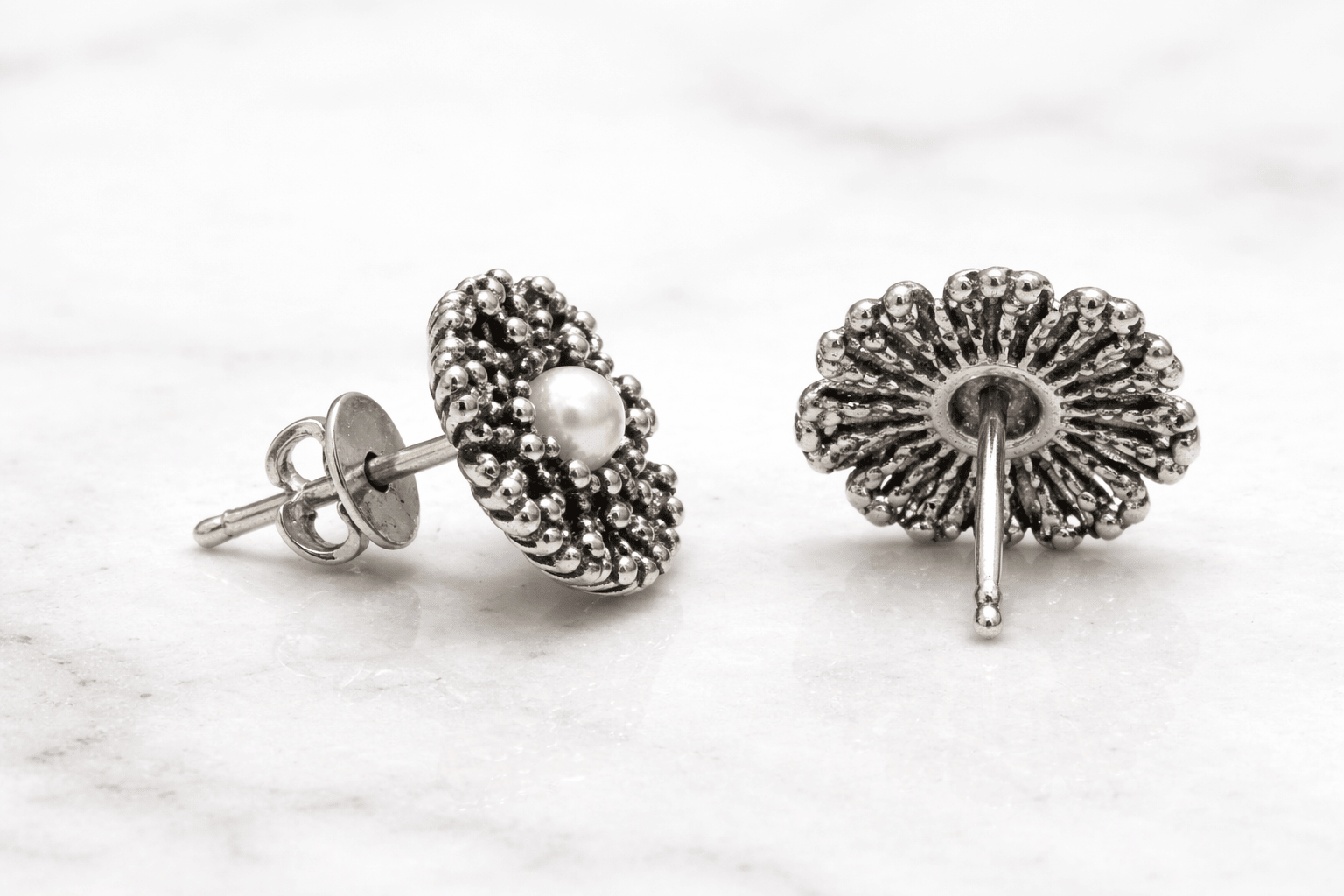 Orecchini Fiore in Argento 925 con Perla – Design Vintage - SIddharta