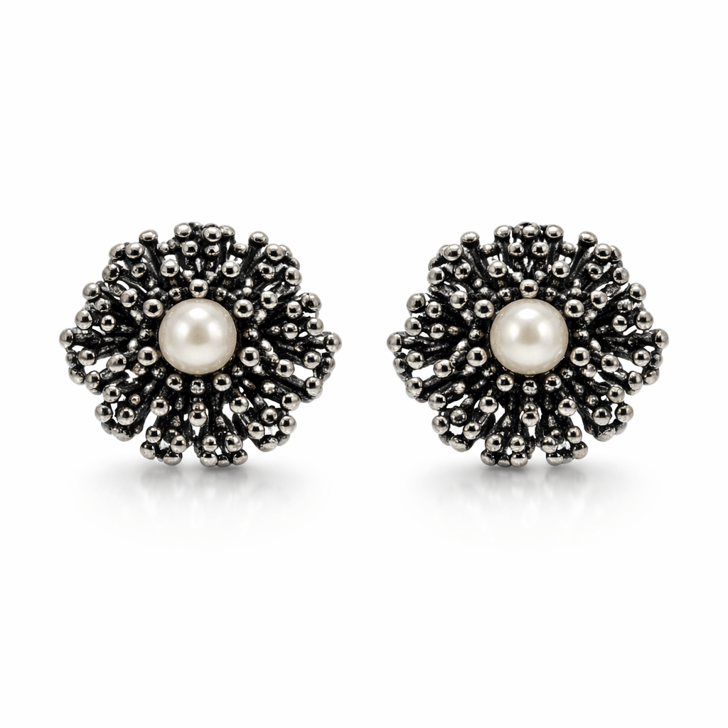 Orecchini Fiore in Argento 925 con Perla – Design Vintage - SIddharta