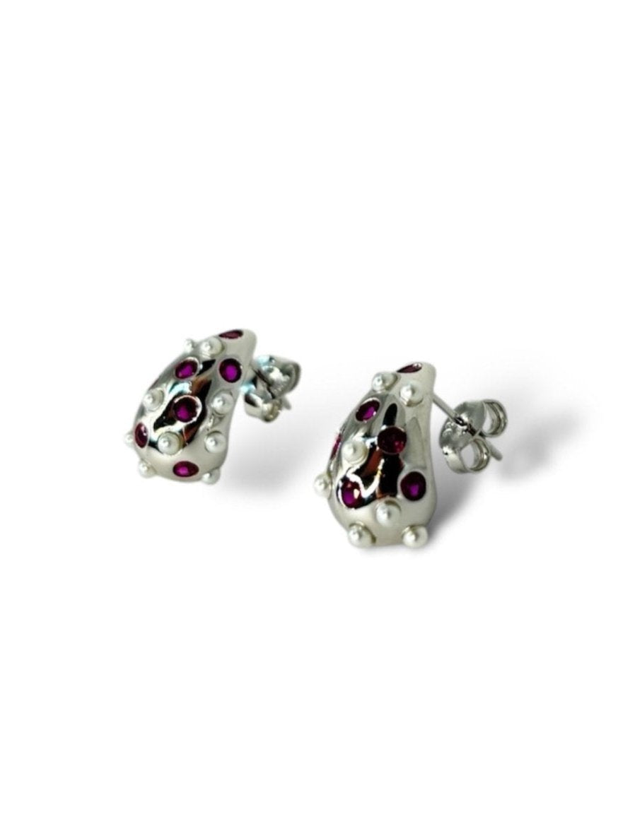 Orecchini goccia con zirconi rosa e perle argento 925 - SIddharta