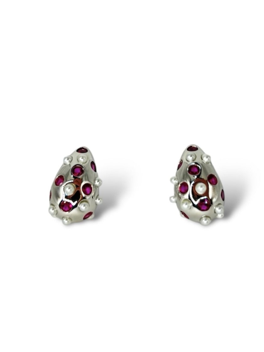 Orecchini goccia con zirconi rosa e perle argento 925 - SIddharta