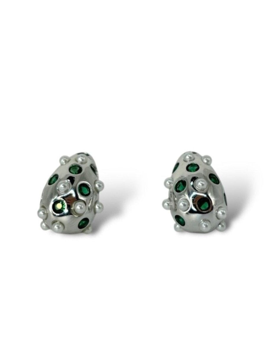 Orecchini goccia con zirconi verdi e perle argento 925 - SIddharta