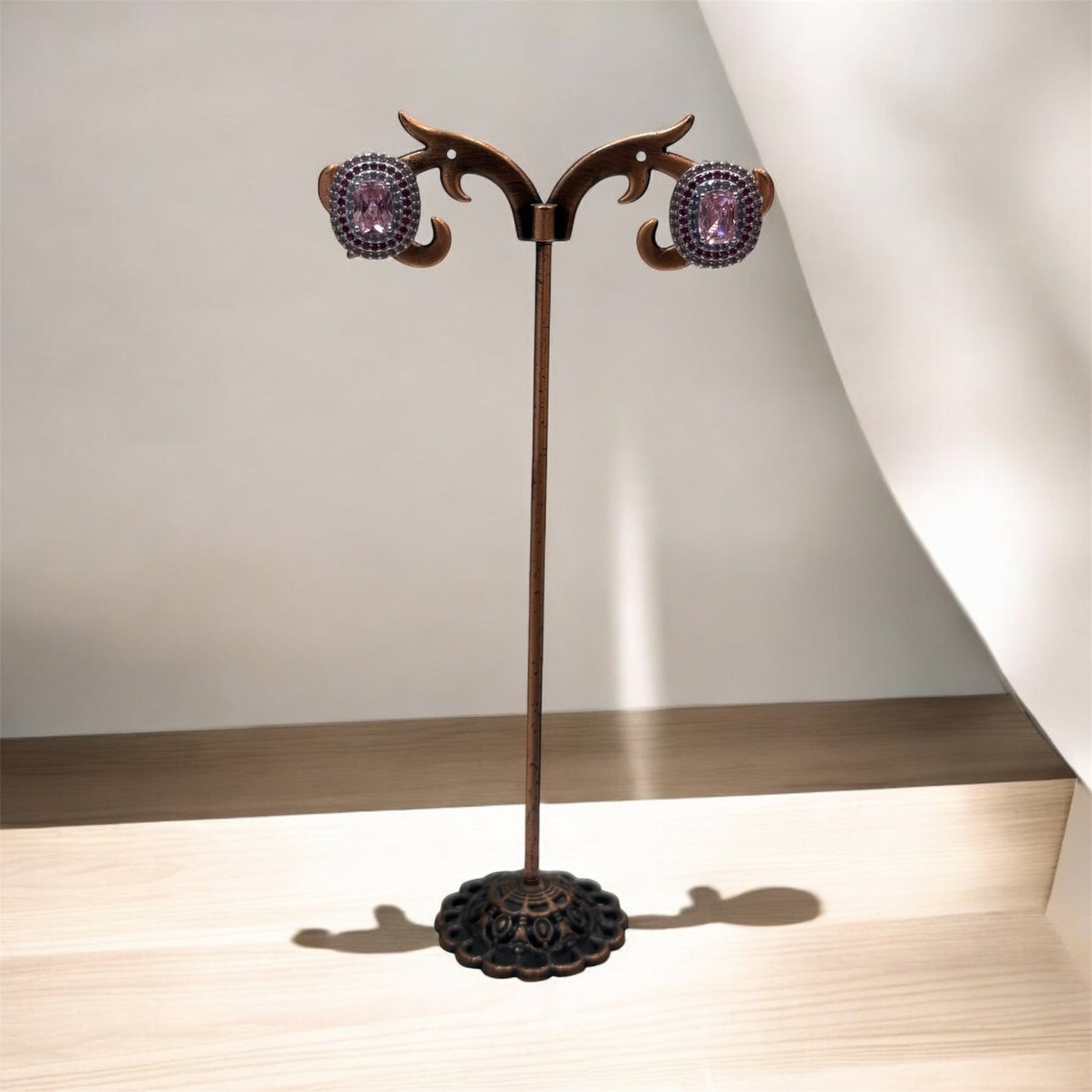Orecchini lobo con zirconi rosa in argento 925 - SIddharta