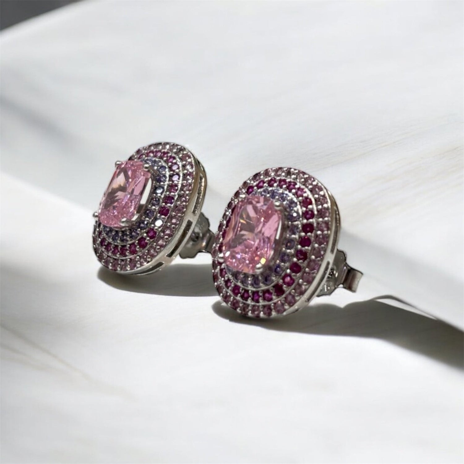 Orecchini lobo con zirconi rosa in argento 925 - SIddharta