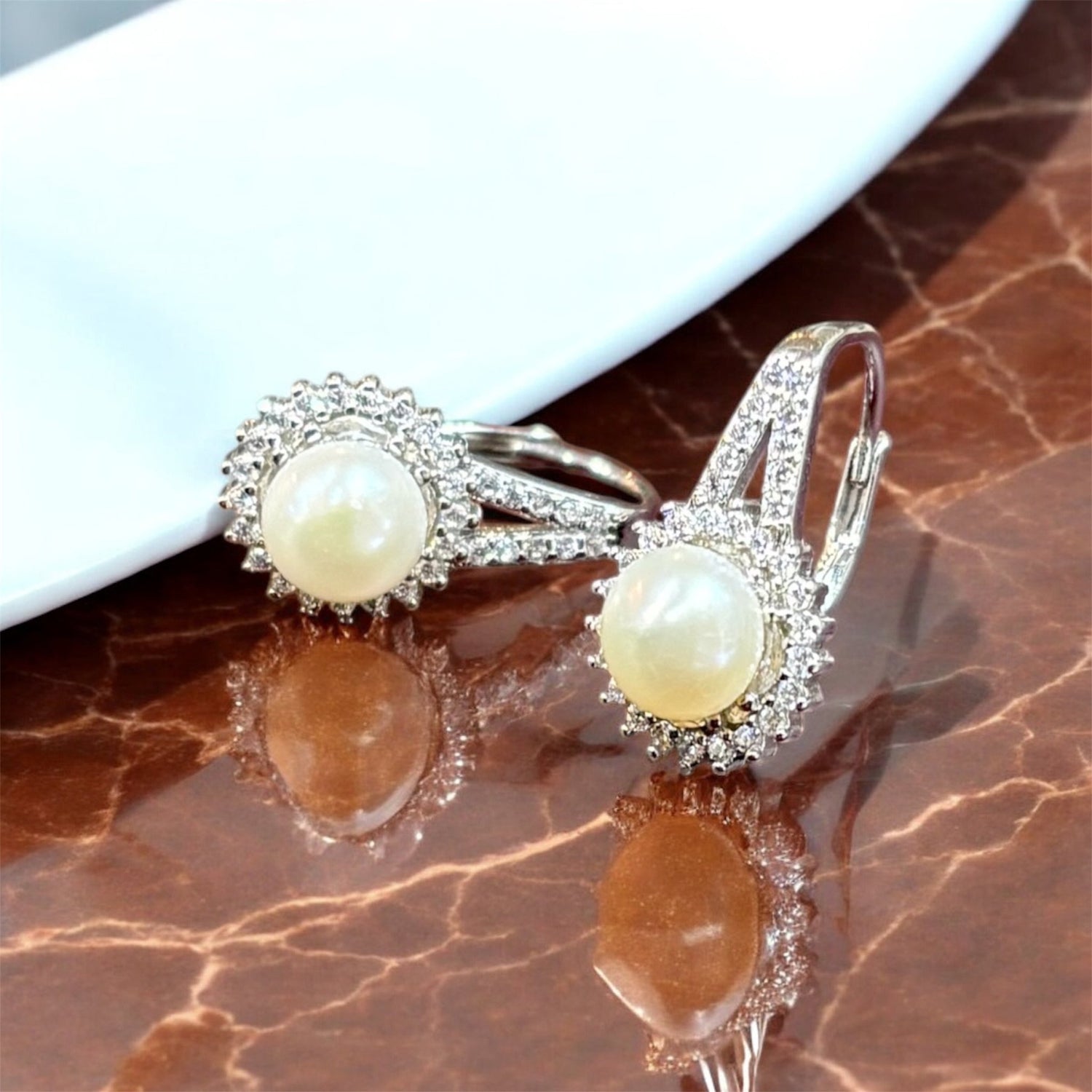 Orecchini pendenti perla e zirconi in argento 925 - SIddharta