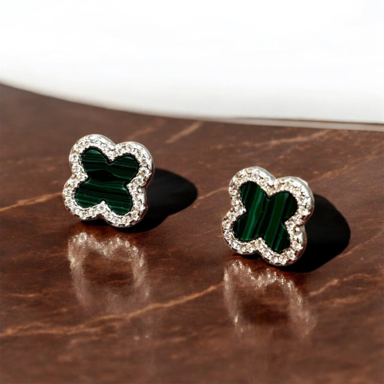 Orecchini quadrifoglio verdi con zirconi in argento 925 - SIddharta