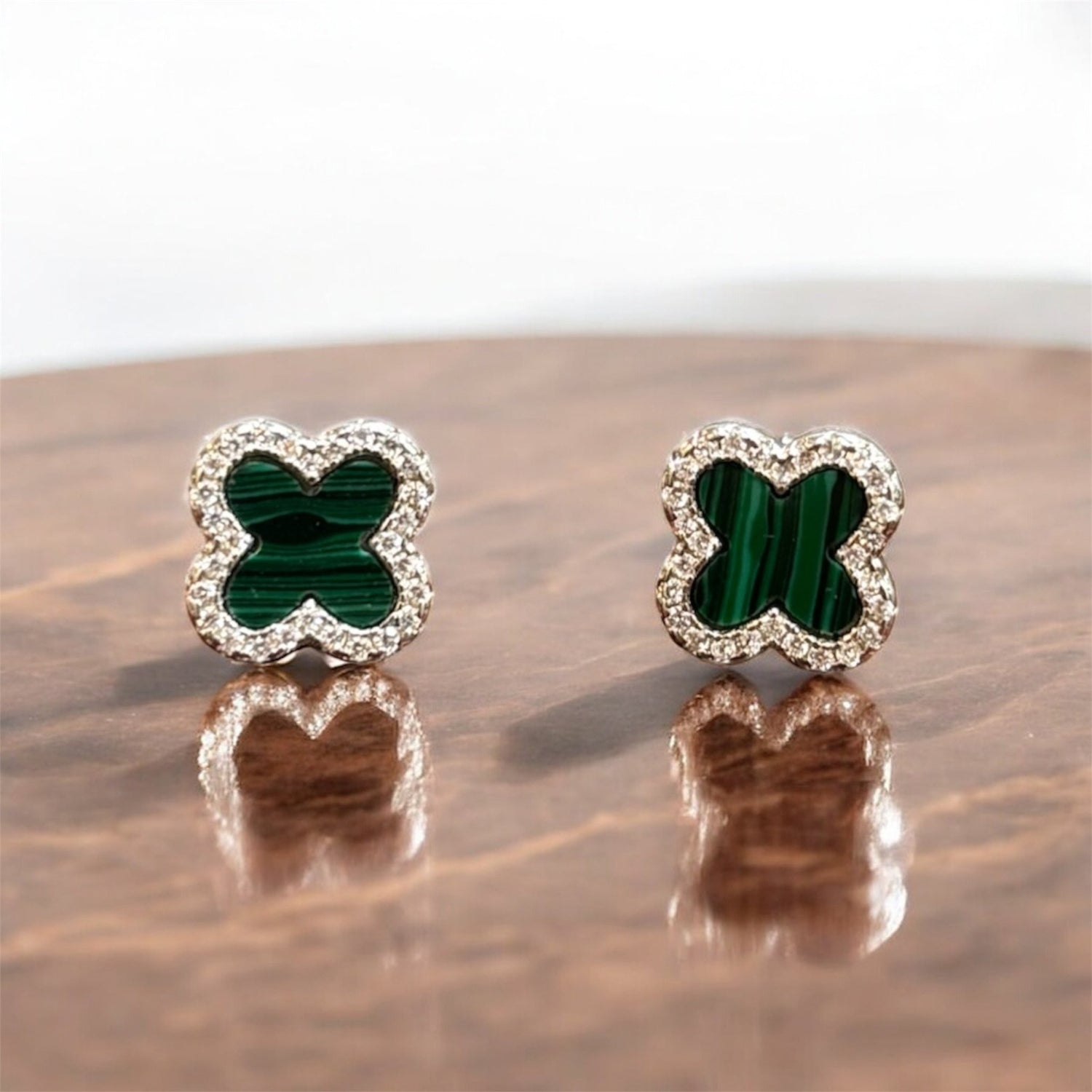 Orecchini quadrifoglio verdi con zirconi in argento 925 - SIddharta